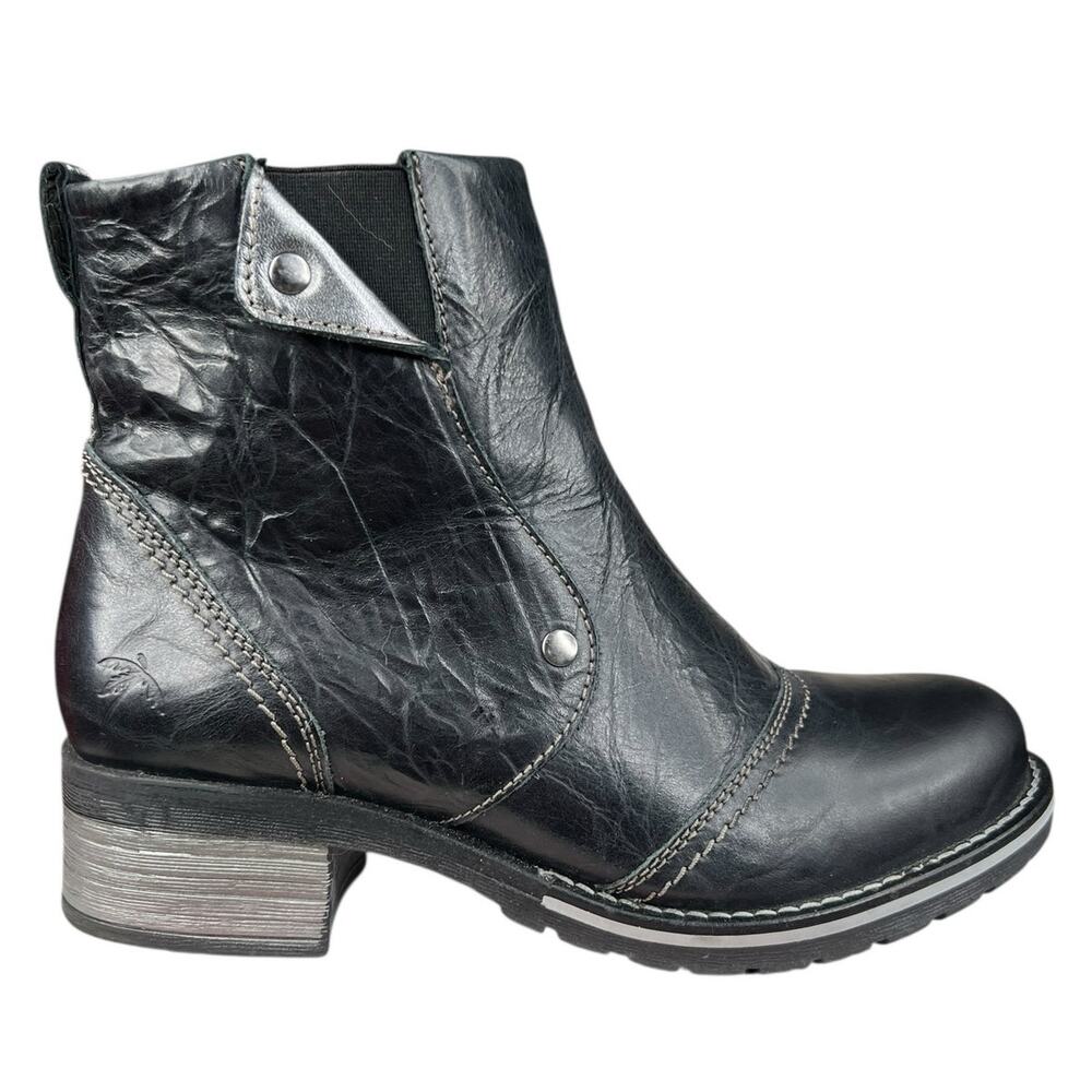 Dromedaris Karrisa Black Leather Side Zip Ankle Boot Size 39 US 7